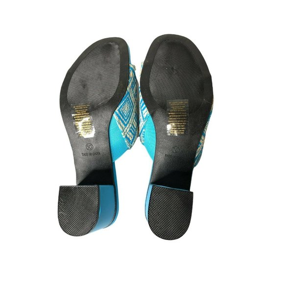Avon Cushion Walk Slides Sandal Block Heel Womens 10 Blue Straw Weave Mules New - Picture 8 of 10